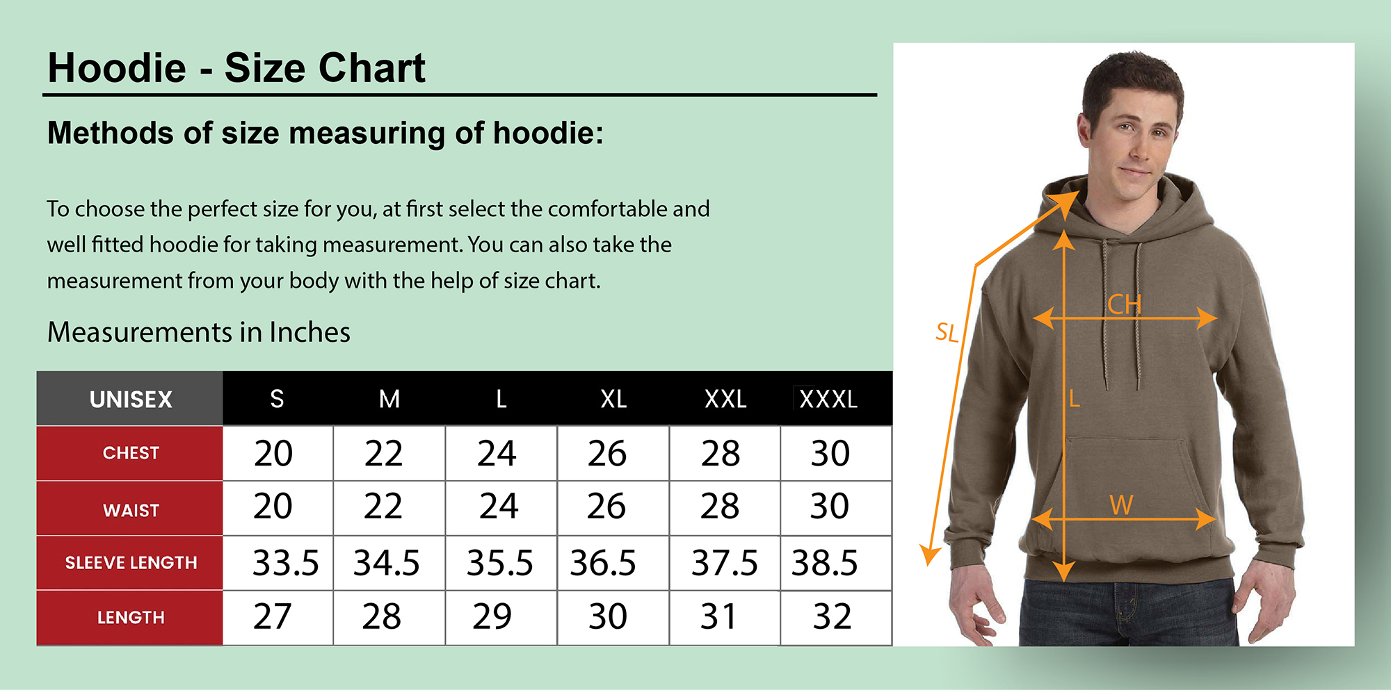 Hoodies size chart Dubai