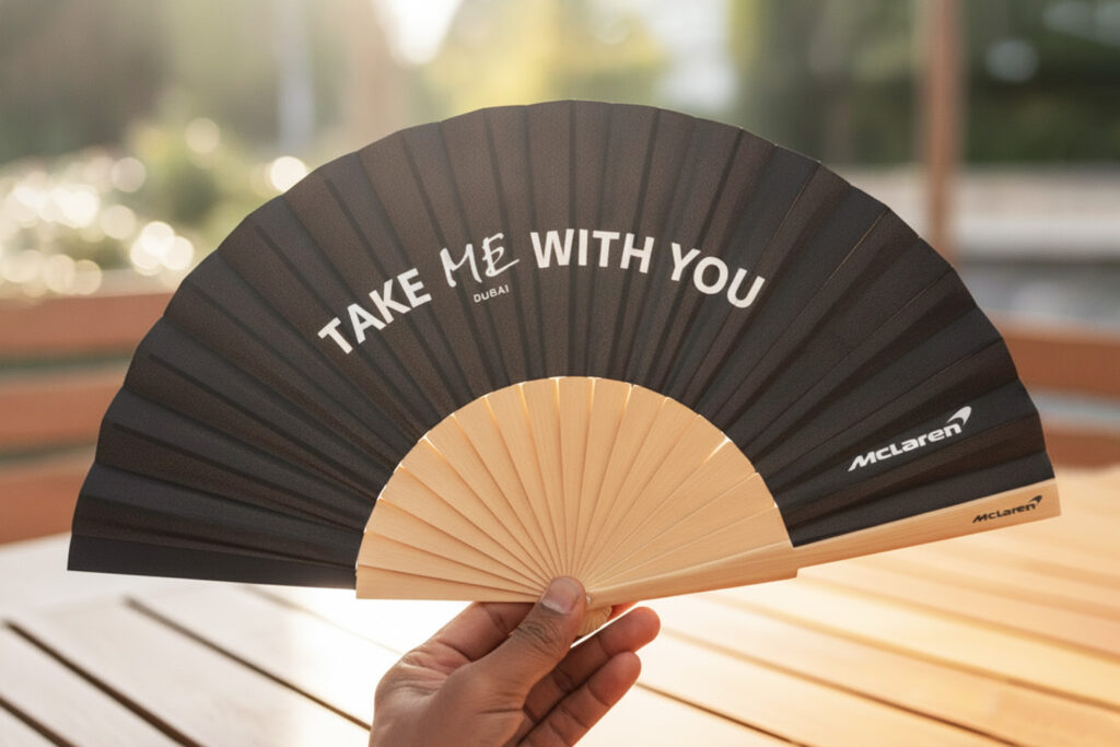 Black hand fan printing Dubai